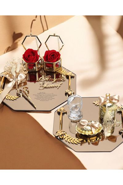 CyzHome Affinity Octagonal Gold Promise Engagement Tray and Groom Coffee Cup Tray