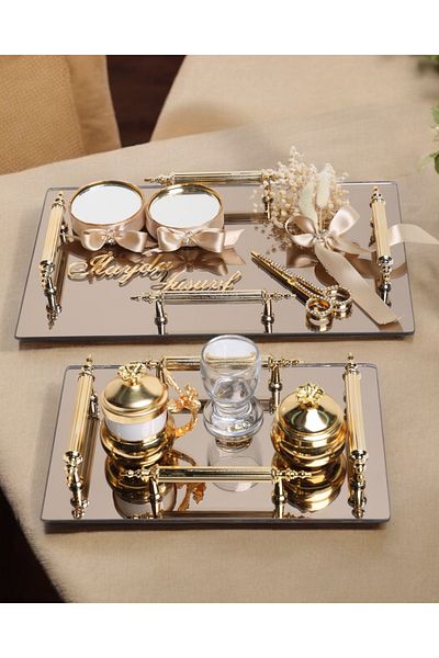 CyzHome Reverence Gold Promise Tray with 4 Handles and Groom Coffee Cup
