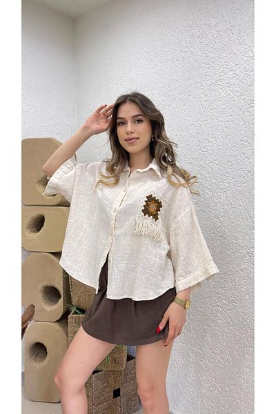 MODA Cămașă de in cu mânecă scurtă Nazline cu buzunar