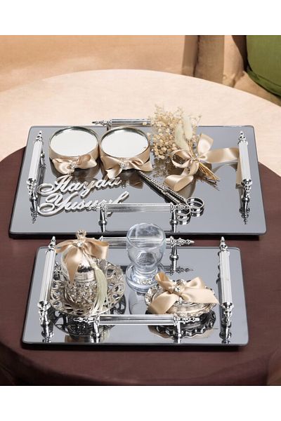 CyzHome Reverence Silver Promise Tray and Groom Coffee Cup Tray