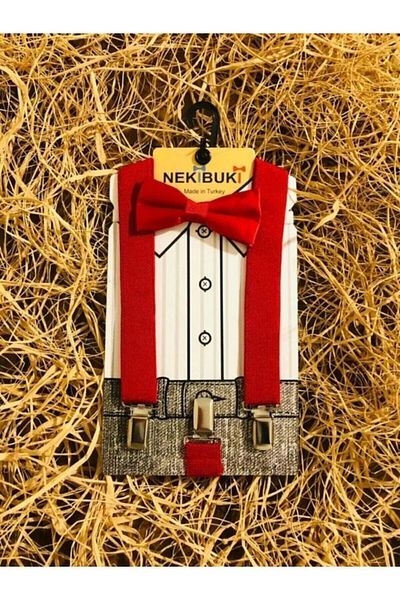 NEKİBUKİ Red 1-9 Years Pants Suspender Bow Tie Set