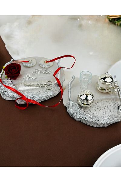 CyzHome Enchant Silver Polyester Promise Tray and Groom Coffee Cup Tray