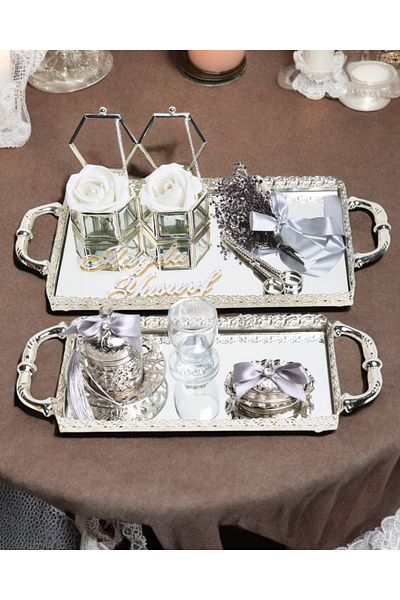 CyzHome Affection Lace Silver Promise Engagement Tray and Groom Coffee Cup Tray