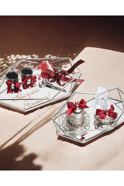 CyzHome Elation Red Silver Prism - Promise and Groom Tray, Coffee Cup Tray