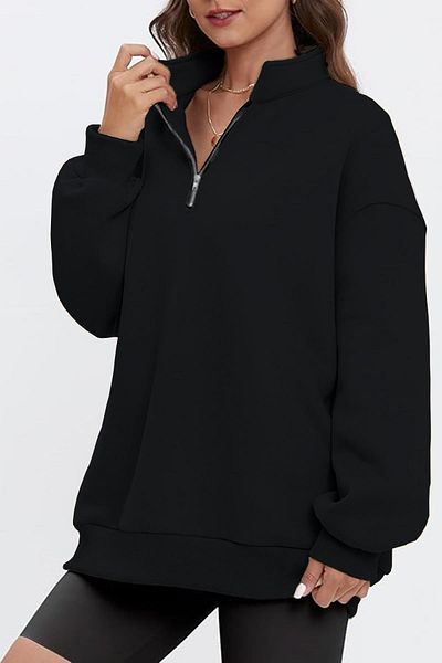 GHASSY CO. Ghassy Co. Γυναικεία vintage μπλούζα με μισό φερμουάρ Oversize Βαμβακερή φούτερ με κορδέλα μέσα