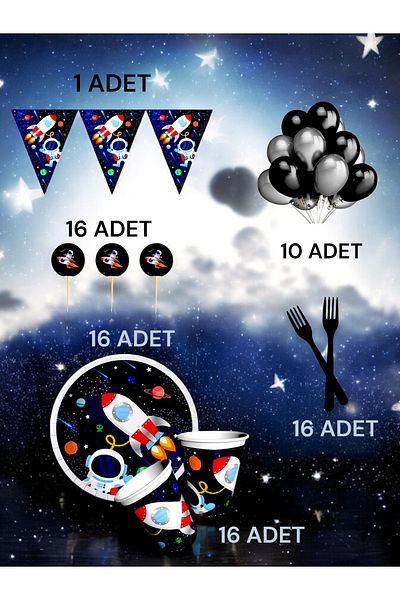 VibeHome Space Themed m Package for 16 People - Birthday Parties and Fun Events