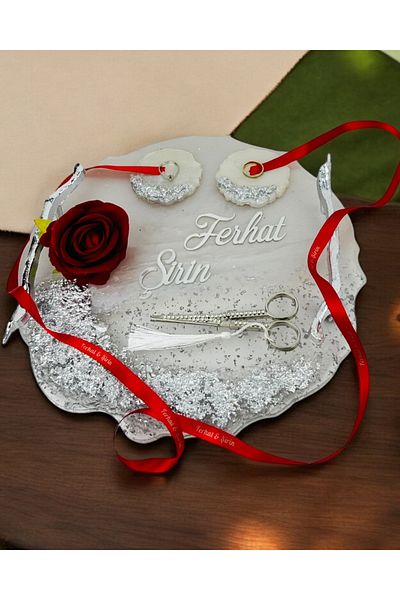CyzHome Enchant Silver Polyester Promise Tray and Groom Coffee Cup Tray