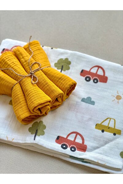 BETSY STUDIO 100% Cotton Baby Mouth Wipes Set of 4 Yellow Shoulder Cover Sweat Wipes