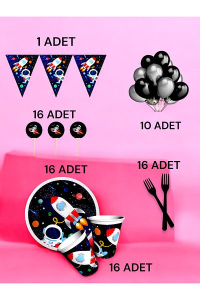 VibeHome Space Themed m Package for 16 People - Birthday Parties and Fun Events
