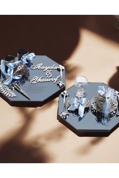 CyzHome Affinity Bridegroom Coffee Cup Tray with Octagonal Silver Promise and Engagement Tray