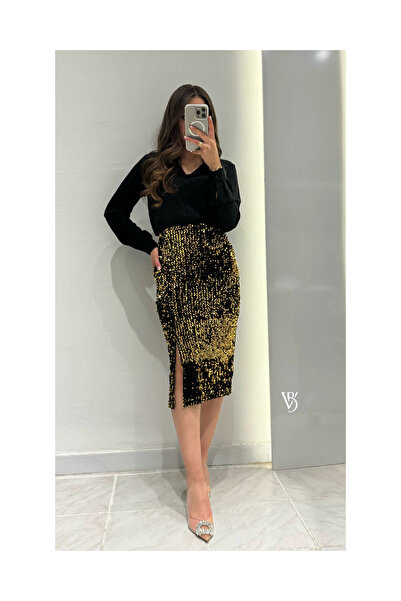 viadellabutik Payetli yırtmaç detay etek