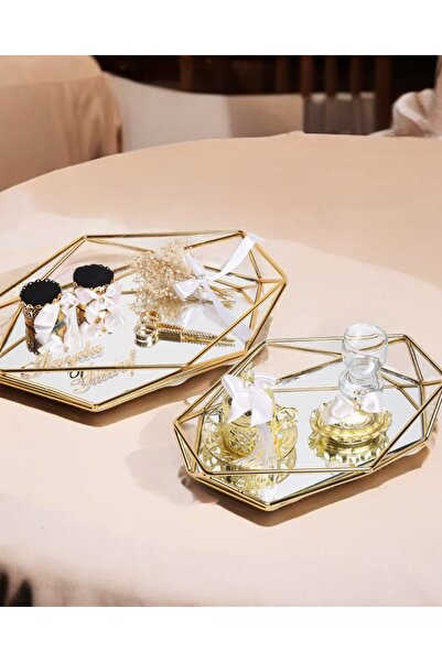 Cyz Home Elation Gold Prism - White Promise Engagement and Groom Coffee Cup Tray