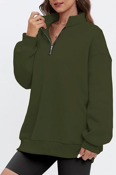GHASSY CO. Ghassy Co. Γυναικεία vintage μπλούζα με μισό φερμουάρ Oversize Βαμβακερή φούτερ με κορδέλα μέσα