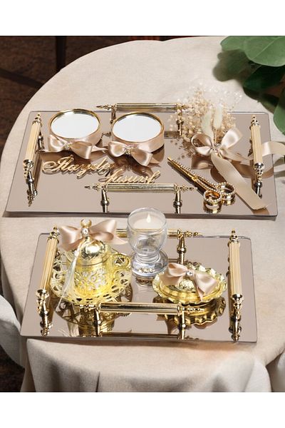 CyzHome Reverence Gold Promise Tray with 4 Handles and Groom Coffee Cup