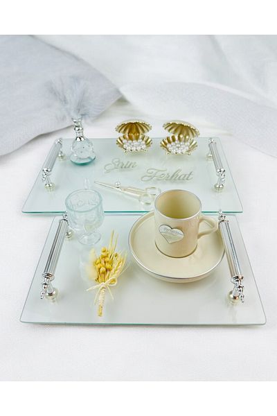 CyzHome Devotion Silver Transparent Promise and Engagement Tray Set