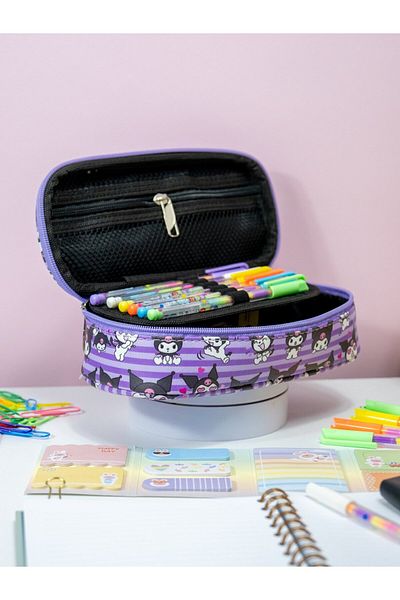 OneSize Oval Design - Single Compartment Kuromi Themed Vegan Leather Pencil Case