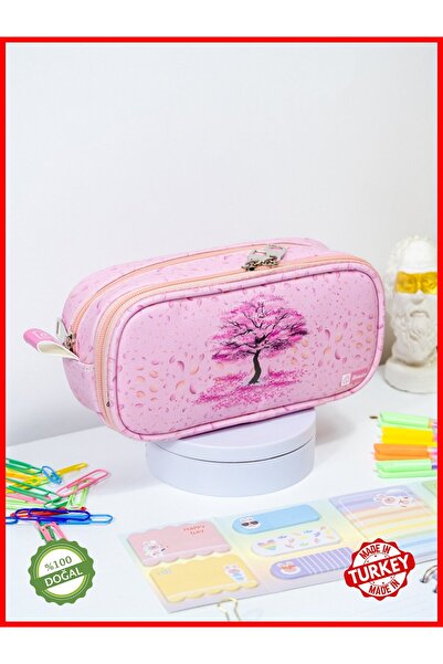 OneSize Husă pentru creion Design oval cu două compartimente din piele vegană cu tematică Sakura (suport pentru stilou)