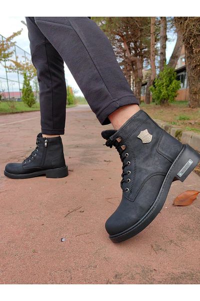 KunduraHane Unisex Λαστιχένια αντιολισθητική σόλα μοτέρ χειμερινές μπότες Nubuck με φερμουάρ και κορδόνια