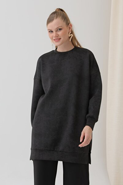 Puane Women's Crew Neck Modal Fabric Soft Black Tunic 10609