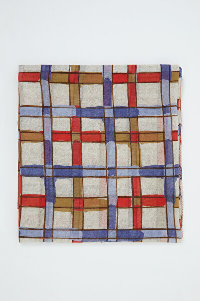 GİZİA Kare Desenli Bej Şal