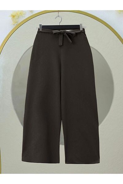 Modamorfo Hose mit weitem Bein und elastischem Bund -k. Kaffee