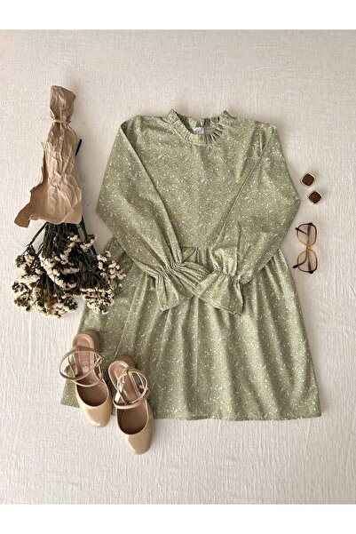 KÜÇÜĞÜM BUTİK Green Poplin Frill Collar Crispy Tunic