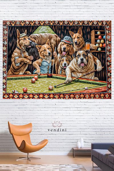 Vendini Vintage Series Billiard Dog Wall Tapestry Wall Covering Wall Tapestry