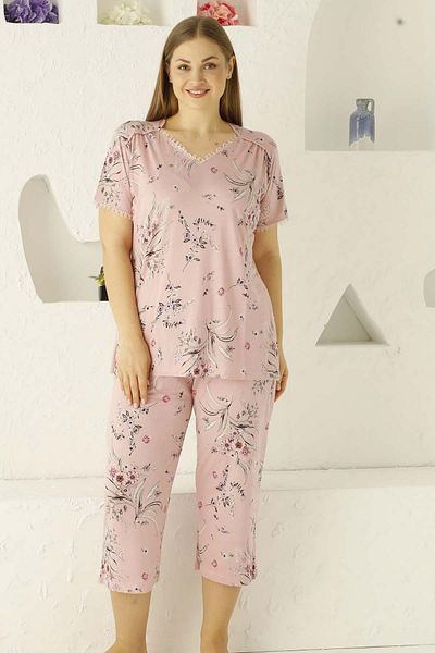 ALİMER Pink Battal Bermuda Pajama Set 2704bb