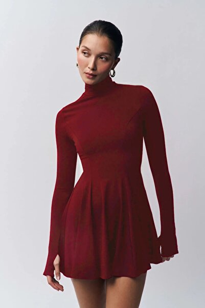 Edela Rochie scurtă rochie burgundă cu mânecă lungă cu guler rochie 5091