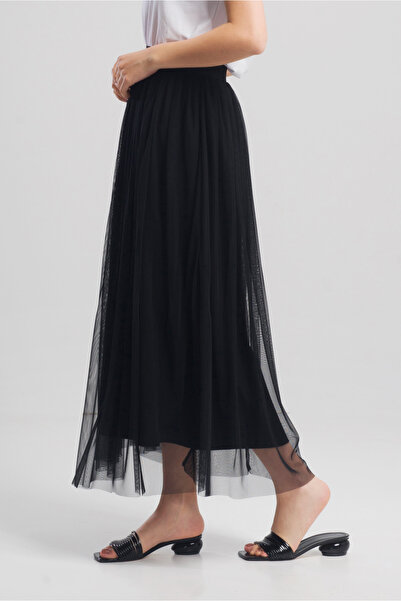 Bold & Young Women's Black Combed Cotton Lined Waist Rubber Tulle Skirt