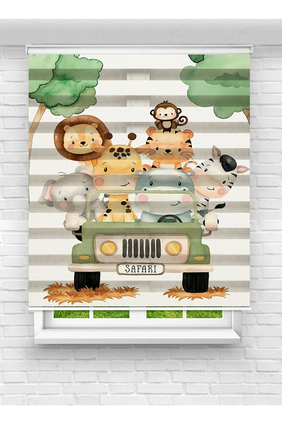 vanilyahome Erkek ve Kız Çocuk Odası İçin Desenli Baskılı Safari Hayvanları Z...