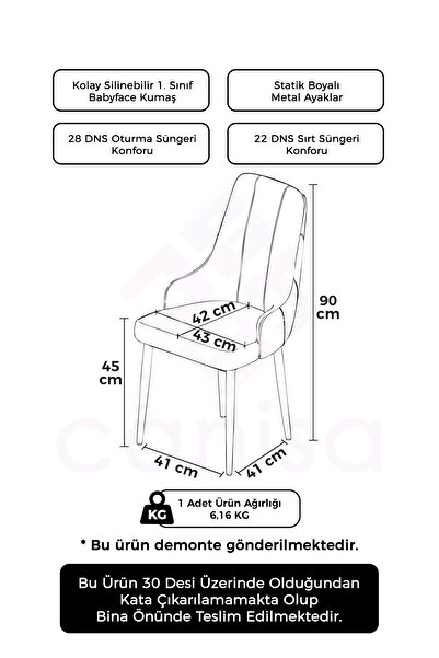 Canisa Trex Serisi 1.sınıf Babyface Kumaş Siyah Metal Ayak 1 Adet Gri Sandalye