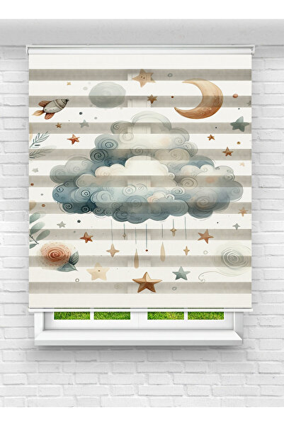 vanilyahome Erkek ve Kız Çocuk Odası İçin Desenli Baskılı Bulut ve Yıldız Zeb...