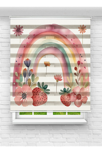 vanilyahome Kız Çocuk Odası İçin Desenli Baskılı Gökkuşağı ve Çilek Zebra Sto...