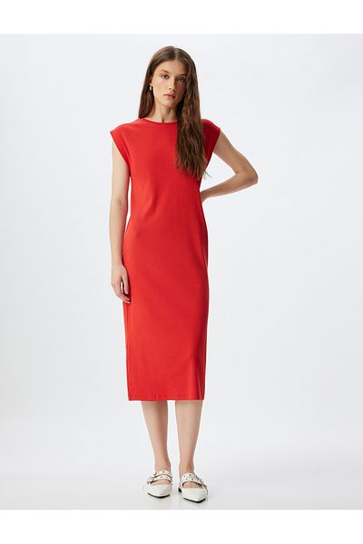 Koton Midi Bodycon Dress Short Sleeve Crew Neck Ribbed