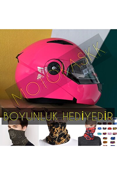 JK20 ÇENE AÇILIR  KASK -FİYAT/PERFORMANS ÜRÜNÜ! GÜNEŞ GÖZLÜKLÜ PEMBE RENK KASKI