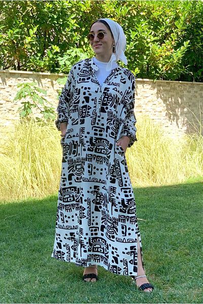 Moda Rosa 23Y3552 - Black - Salaş Patterned Full-Size Tunic