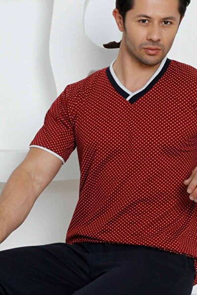 Genel Markalar Bordo Bermuda Erkek Pijama Takımı 1199B