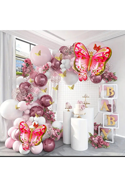 ALYA PARTİ Süper Set Canlı Renkler LED'li Bol Balonlu BAYB Kutulu Kelebek Doğum Günü Konsepti