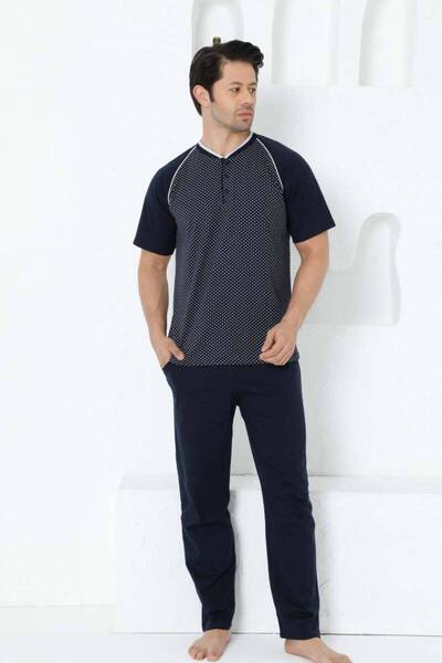 ALİMER Чоловічий темно-синій піжамний комплект з короткими рукавами - 1200KY