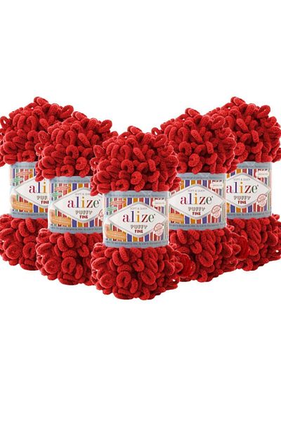 Alize Fire de tricotat manuală Puffy Fine - 56 roșu, 100 grame, 14,5 metri