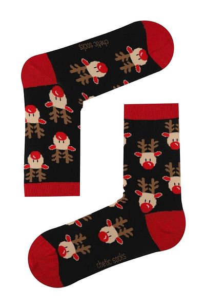 chetic Black Socket Christmas New Year Deer Patterned Socks