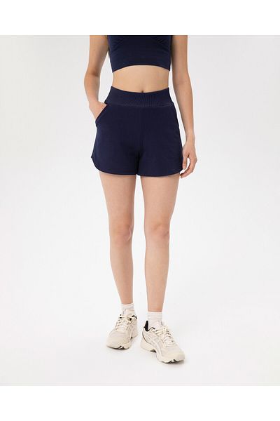 Ayma Active Navy Blue Elastic Waist Adjustable Sweatshirt Shorts