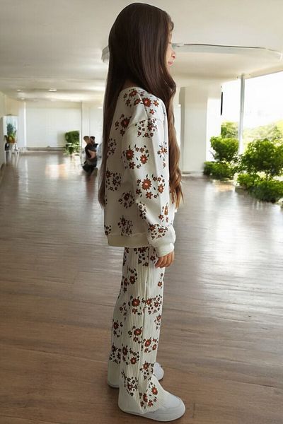 QUB CLUB Girl's Floral Printed Spanish Leg Tracksuit Set