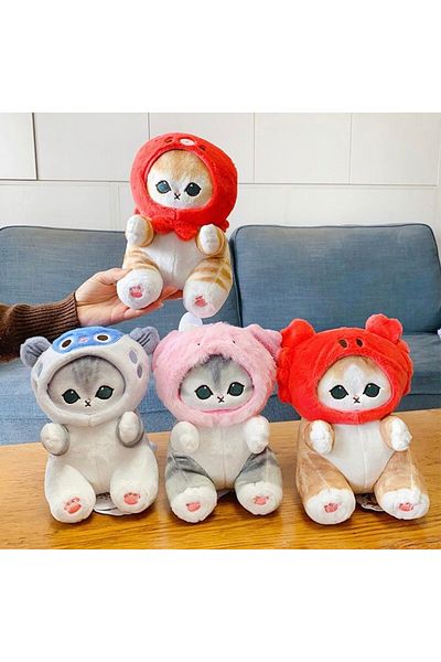 NB market Mofusand Red Fish Hat Cat Plush Toy 25cm Mofusand Series Cat Plush Sleeping Companion