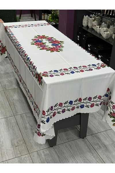 Santara Față de masă Elegance Dertsi̇z rezistentă la pete cu imprimeu în cruce 160*220