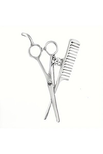 betbay Kuaför Makası ve Tarak Şeklinde Broş/Yaka İğnesi-Karton Takı Kutusunda