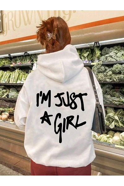 EVIus Im Just A Girl εμπριμέ φούτερ με κουκούλα 3 κλωστών με ραφή χοντρό ύφασμα