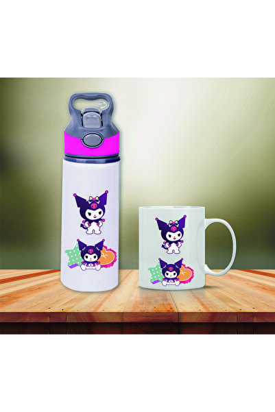 DKDZ SHOP زجاجة مياه معدنية مطبوعة من كورومي مع شفاطة وكوب-007