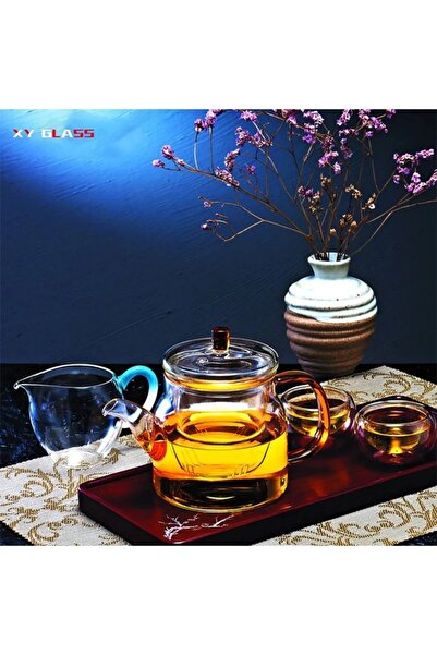Qerhome Borosilikat Cam Cam Kapaklı Ve Süzgeçli Gold Sap Demlik 800 ml ( Tkb Aw2005)